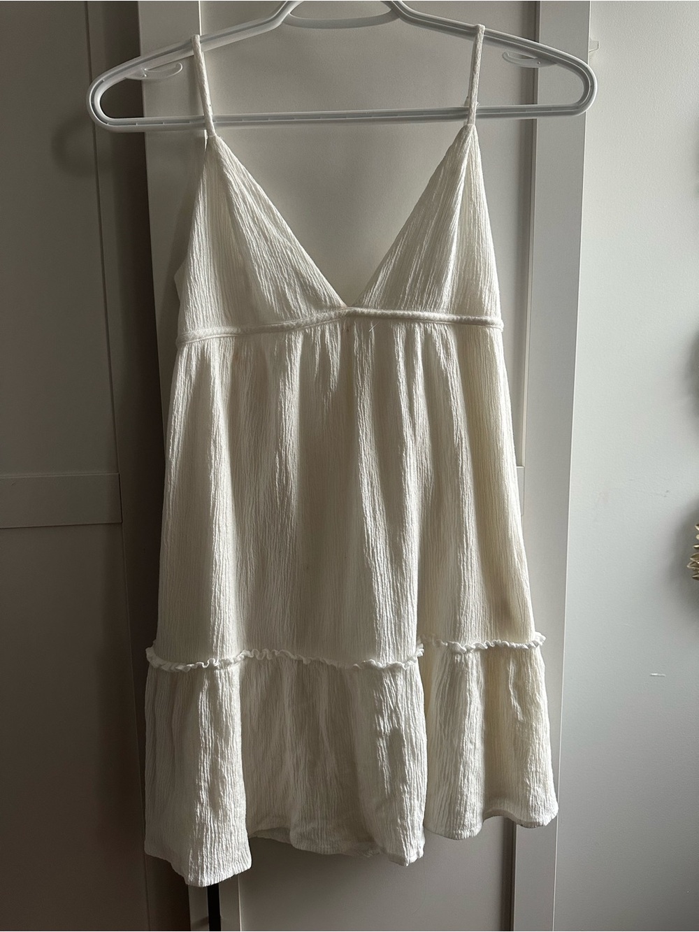 White garage Tiered Spaghetti Strap Mini Dress